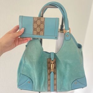 VINTAGE GUCCI Turquoise/blue Purse and Wallet
